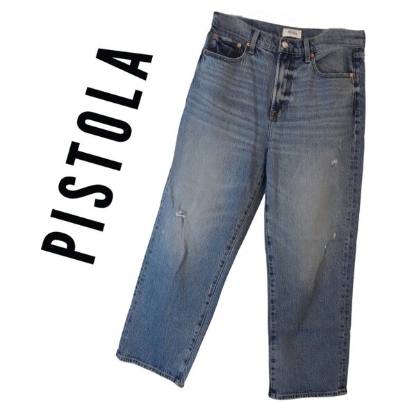 Pistola, High Rise Straight Jeans, Light to Medium Wash, Blue - Picture 1 of 6